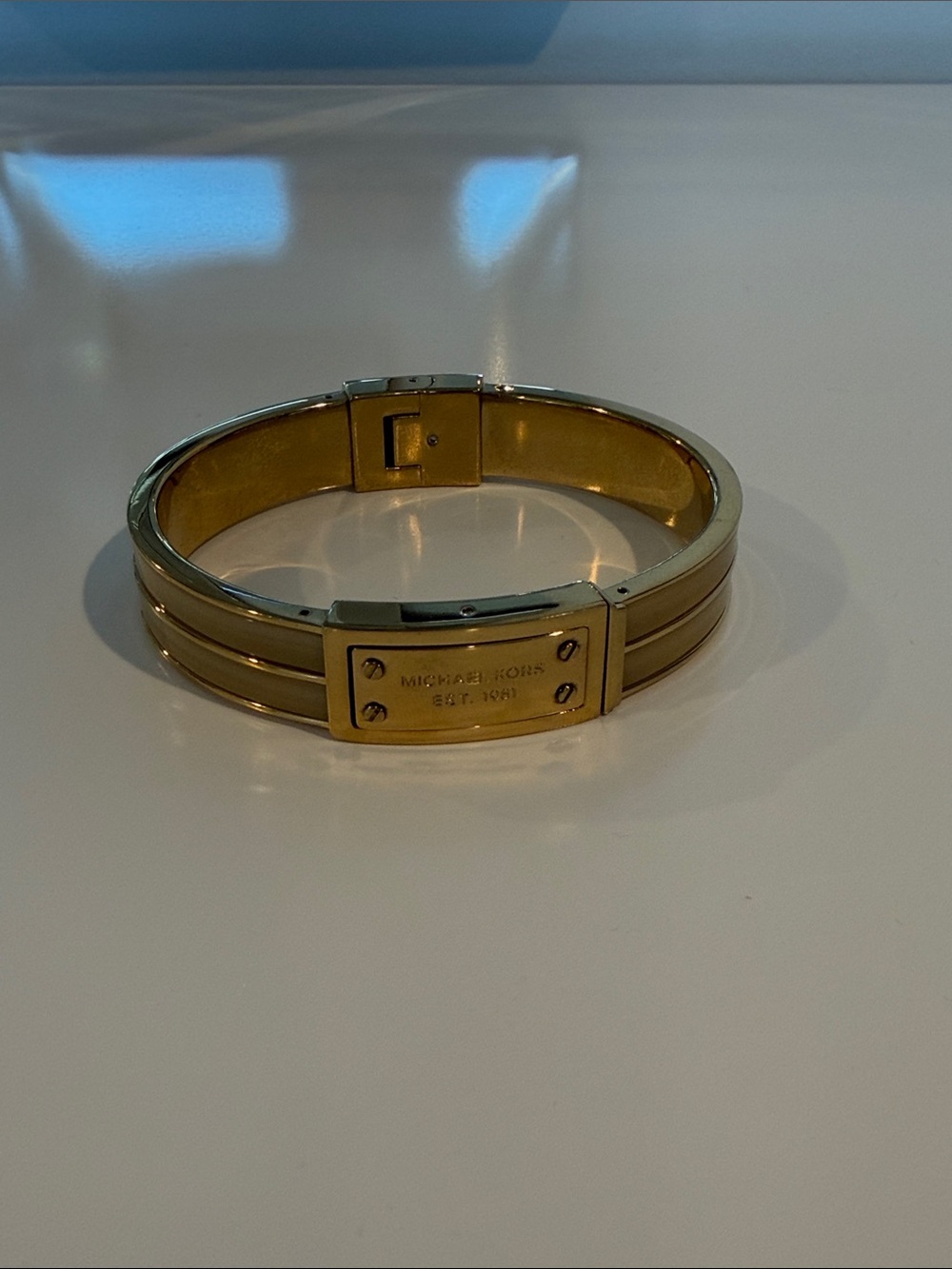 Michael Kors Gold Tone Double-Band Logo Plaque Bangle